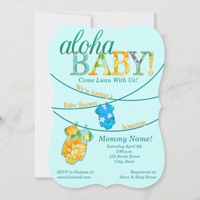Verzierte Luau Babydusche Einladung (Vorderseite)