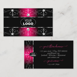 Verzierte, luxuriöse Schwarz-Rosa-Grenzen mit Logo Visitenkarte