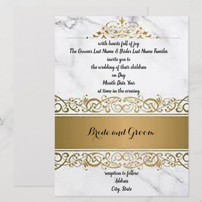 Verzierte marbleised Wedding Einladung (Vorne/Hinten)