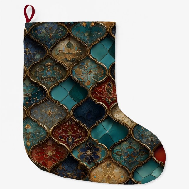 Verzierte marokkanische Fliesen in Jewel Tones und Großer Weihnachtsstrumpf (Vorderseite)