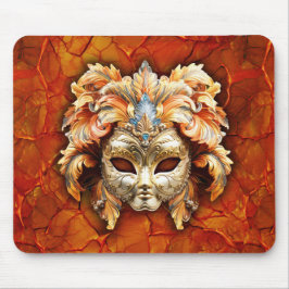 Verzierte Maske mit Orange Feathers im roten Hinte Mousepad