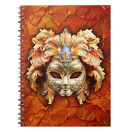 Verzierte Maske mit Orange Feathers im roten Hinte Notizblock