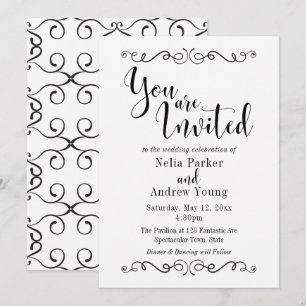 Verzierte moderne elegante schwarze Text Hochzeit Einladung