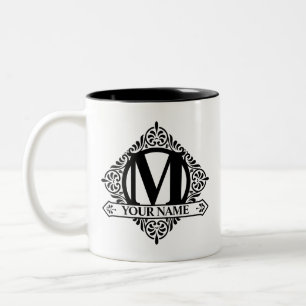 Verzierte Monogram Design Zwei-Tone-Kaffee-Tasse Zweifarbige Tasse