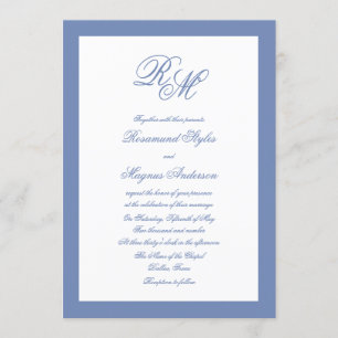 Verzierte Monogramm-Blauer Hochzeit Einladung
