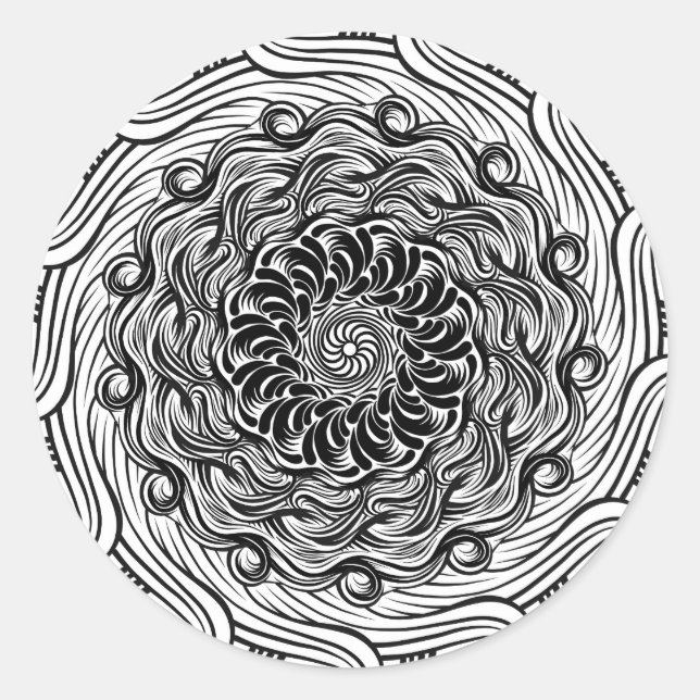 Verzierte optische Täuschung Zen Doodle Schwarz/We Runder Aufkleber (Vorderseite)