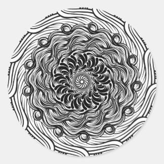 Verzierte optische Täuschung Zen Doodle Schwarz/We Runder Aufkleber