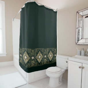 Verzierte Opulenz   Green und Gold Jeweled Geblüht Duschvorhang
