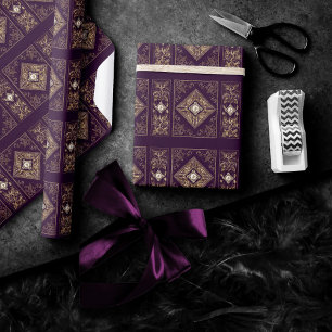 Verzierte Opulenz Lila und Goldschmuck Geblüht Geschenkpapier