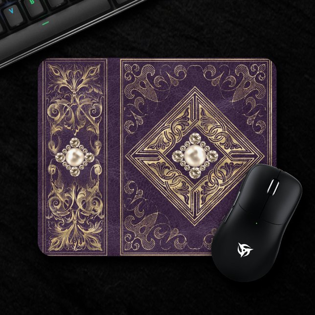 Verzierte Opulenz | Lila und Goldschmuck Geblüht Mousepad (Von Creator hochgeladen)