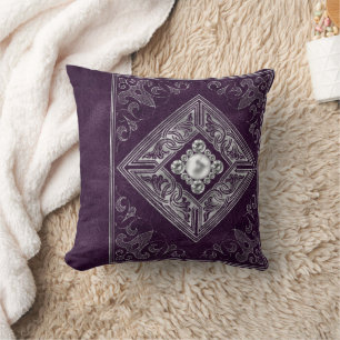 Verzierte Opulenz   Lila und Silberschmuck Geblüht Kissen