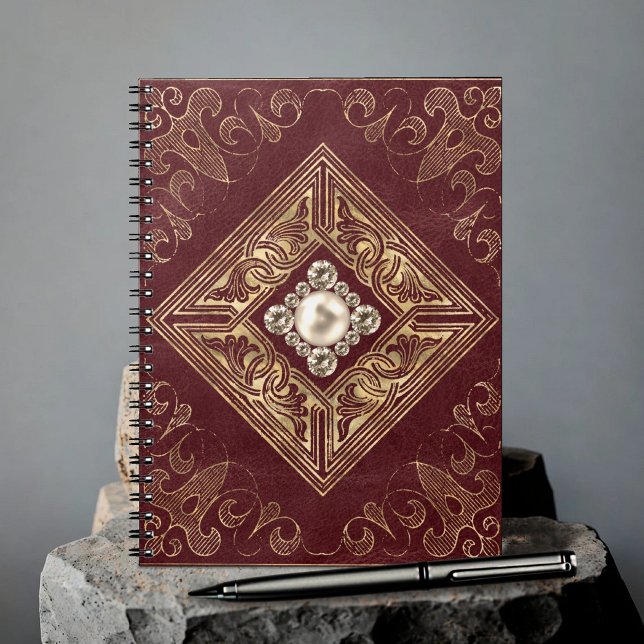 Verzierte Opulenz | Red and Gold Jeweles Geblüht Notizblock (Von Creator hochgeladen)