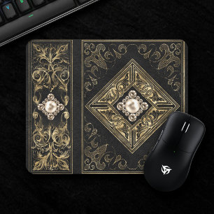 Verzierte Opulenz   Schwarz-Gold-Juwelen-Blüh Mousepad