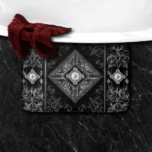 Verzierte Opulenz   Schwarzer und Silberschmuck Ge Badematte