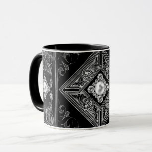 Verzierte Opulenz Schwarzer und Silberschmuck Ge Tasse