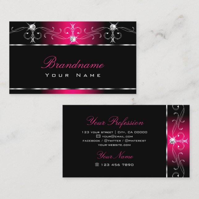 Verzierte Ornamente in Schwarz Pink Sparkle Juwele Visitenkarte (Vorne/Hinten)