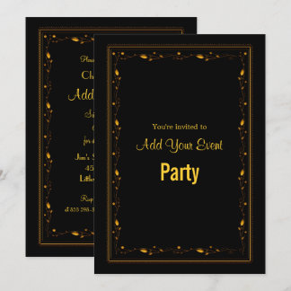 Verzierte Party Einladung für Schwarz und Gold