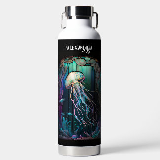 Verzierte Quallen aus Hartglas Trinkflasche