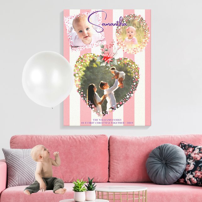 Verzierte Rahmen 3 Foto Rosa 1. Weihnachtsstein Leinwanddruck (Ornate Frames 3 Photo Pink 1st Christmas Milestone Foam Board Nursery Decor Family Keepsake Gift)