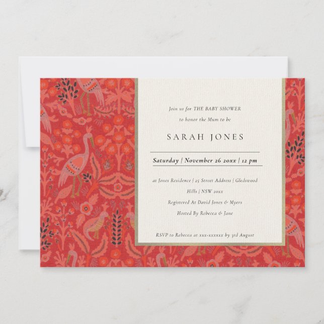 Verzierte Red Classy Flora Peacock Kinderdusche la Dankeskarte (Vorderseite)