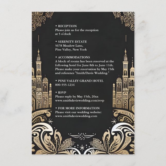 Verzierte Retro-Arabisch-Exotic-Bold-Damask-Hochze Begleitkarte (Vorderseite)
