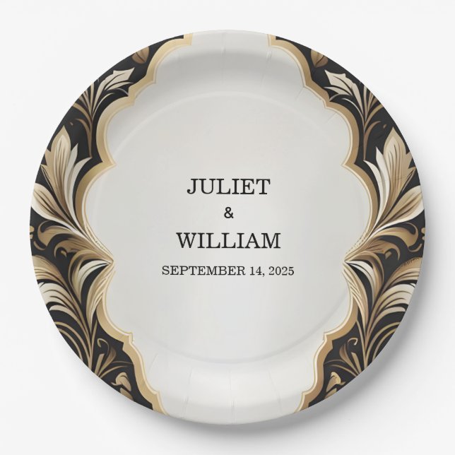 Verzierte Retro-Arabisch-Exotic-Bold-Damask-Hochze Pappteller (Vorderseite)