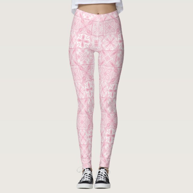 Verzierte rosa Fliesen Leggings (Vorderseite)