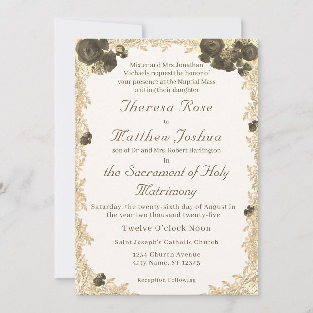 Verzierte Rose Katholische Hochzeitseinladung Einladung (Von Creator hochgeladen)