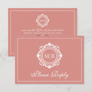 Verzierte Rose-Monogramm-Hochzeit RSVP Karte