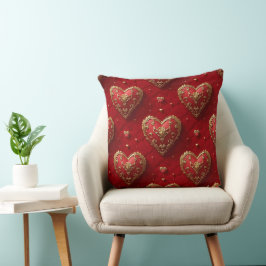 VERZIERTE ROT- UND GOLD-VALENTINE-LIEBE HÖRT KISSEN