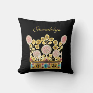 Verzierte Royal Crown Pink Rose und Name Kissen