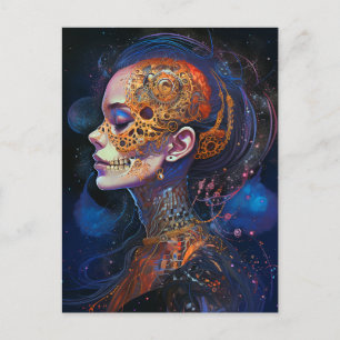 Verzierte Schädelfrau Surreal Art Postkarte