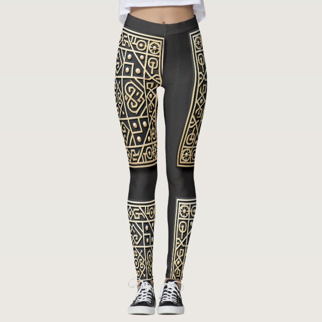 Verzierte Schwarz-Gold-Barock-Leggings Leggings (Vorderseite)