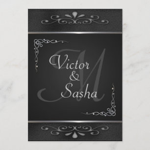 Verzierte Schwarz-Silber-Hochzeitseinladungen Einladung