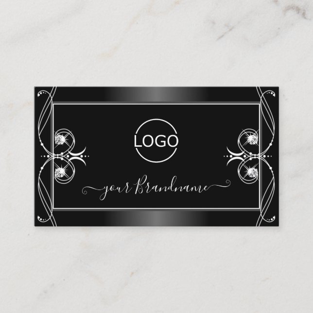 Verzierte Schwarz-Weiß-Diamanten-Logo Visitenkarte (Vorderseite)