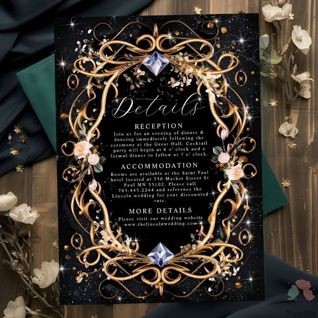 Verzierte Schwarze Hochzeit mit Gold und Diamanten Begleitkarte (Von Creator hochgeladen)