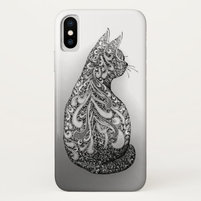 Verzierte Schwarzweiss-Katze des ursprünglichen Case-Mate iPhone Hülle (Rückseite)