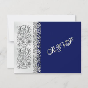 Verzierte silberne Rollen mit Marine-Antwort-Karte RSVP Karte