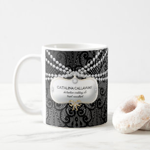 Verzierte Spitze-Schwarz-weiße Perlen, die Schmuc Kaffeetasse