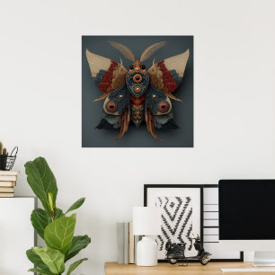 Verzierte symmetrische 3D-Motte mit goldenen Akzen Poster