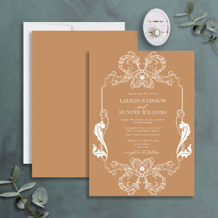 Verzierte Terracotta Floral Line Art Mongramm Hoch Einladung