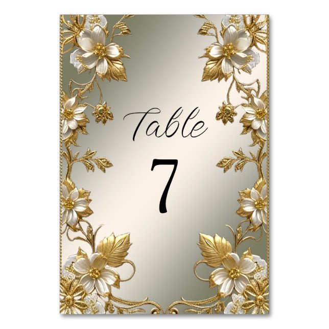 Verzierte Tischnummer von White Floral Gold (Vorderseite)