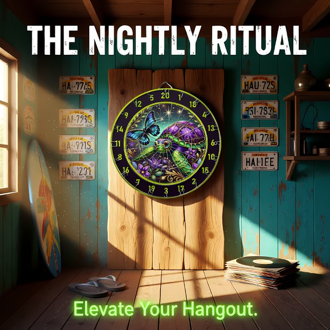 Verzierte Turtle Butterfly Cosmic Lodge Art Dartscheibe (Von Creator hochgeladen)