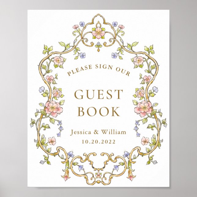 Verzierte Viktorianische Grace Floral Gästebuchunt Poster (Vorne)