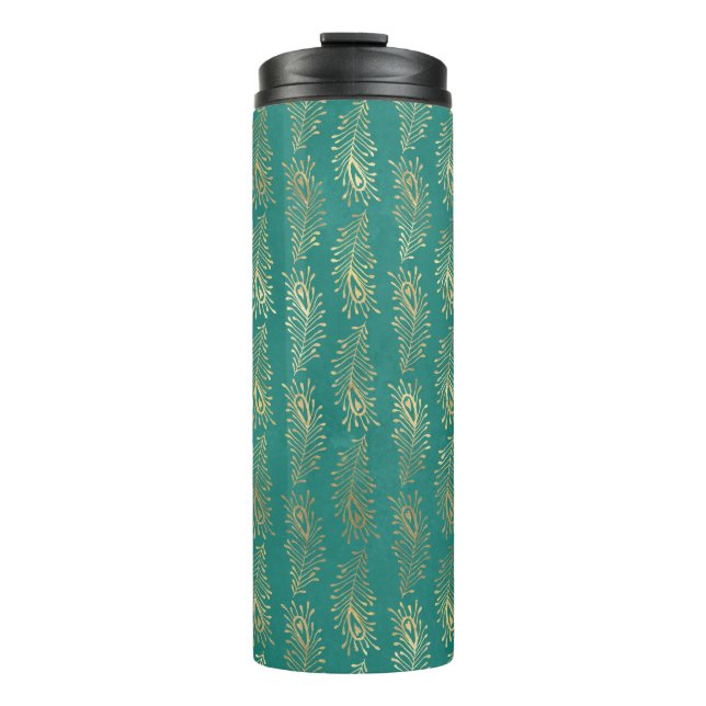 Verzierte Vintage Aquamarin- und Goldpfanne Thermosbecher (Vorderseite)