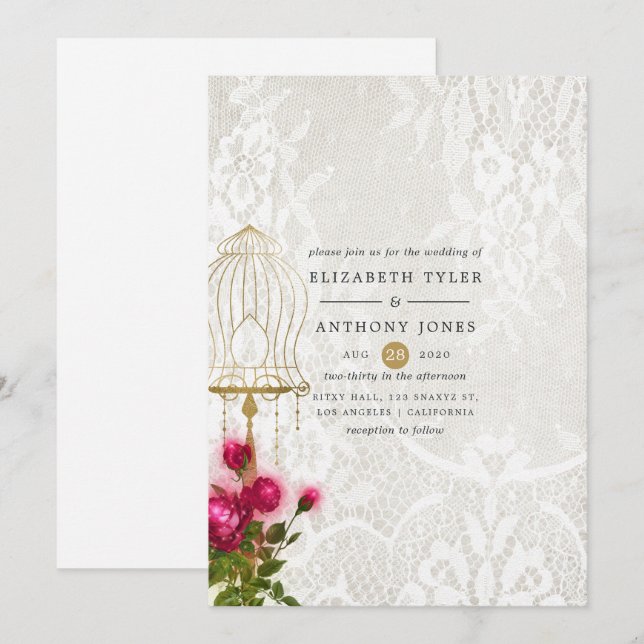 Verzierte Vintage Birdcage-Hochzeit Einladung (Vorne/Hinten)