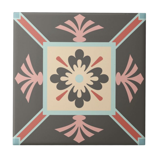 Verzierte Vintage Erdtöne Fliese (Vorderseite)