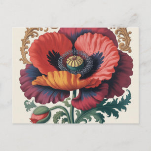 Verzierte Vintage-Mohn-Blumenillustration Postkarte