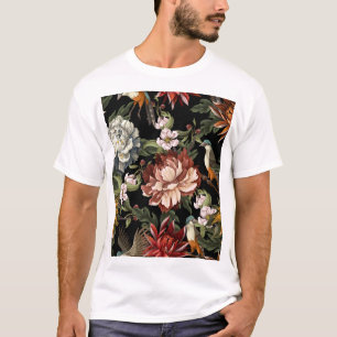 Verzierte Vintage Peonies, Rose, Vögel. T-Shirt