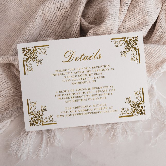 Verzierte Vintage Rahmen-Hochzeitsdetails Begleitkarte (Von Creator hochgeladen)